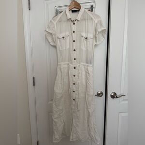 Vintage The Kooples Denim White Button-Down Gauze Midi Dress in size 1 / Small